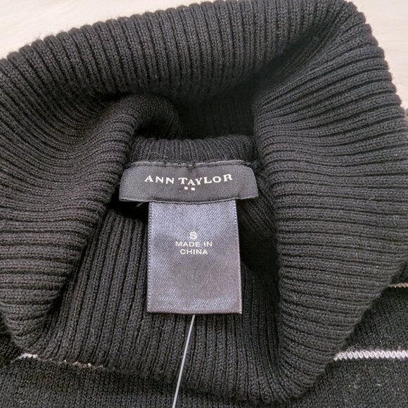 Ann Taylor Black and White Striped Lightweight Turtleneck Sweater - Picture 3 of 6